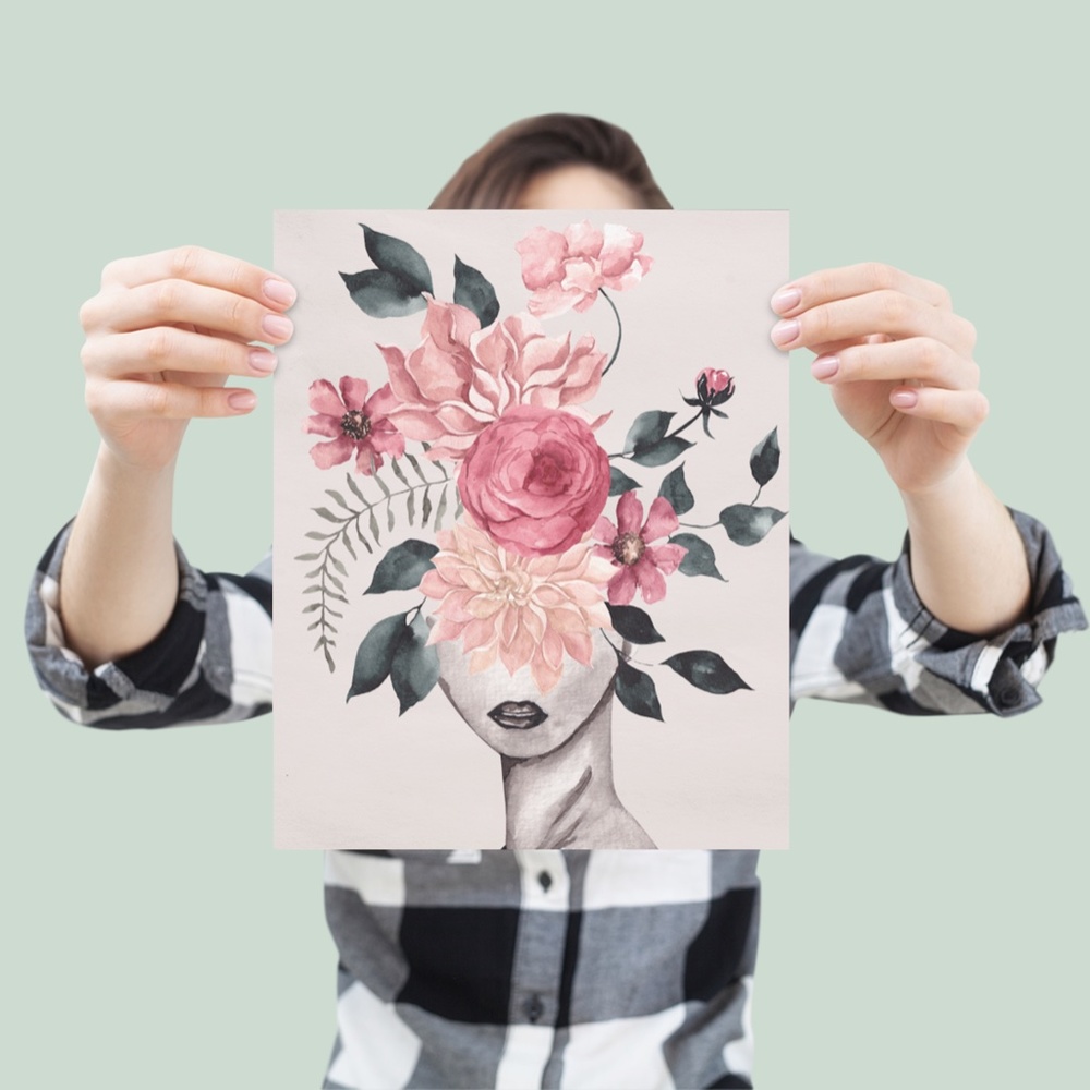 Watercolor Floral Woman Portrait Wall Art Illustration Print Poster Unframed - Picture 8 of 17